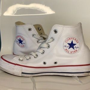 White leather Converse high tops size 6.5